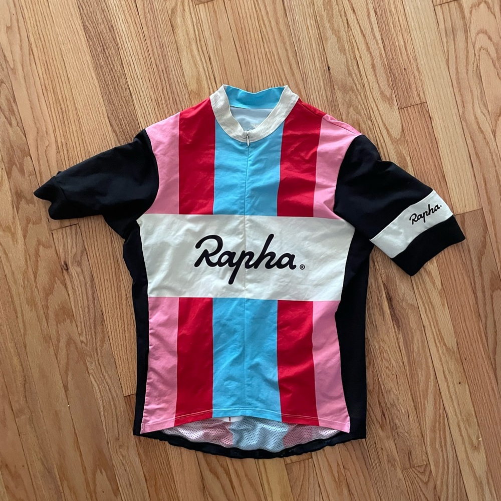 Rapha Pink and Blue Cycling Jersey with Color-Block Design